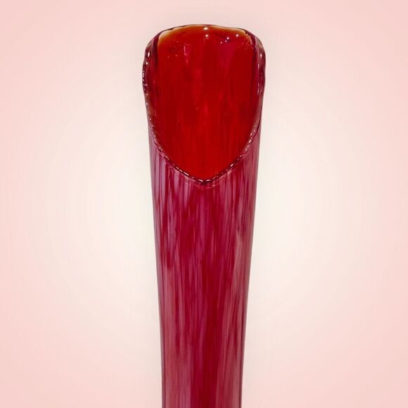 Vintage Red Glass Vase 1960's Red-Orange with White Swirls Art Glass Vase Swung - Picture 5 of 16